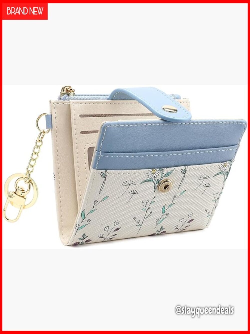 Slim RFID Blocking Bifold Wallet with Zipper Pocket Floral Vegan Leather